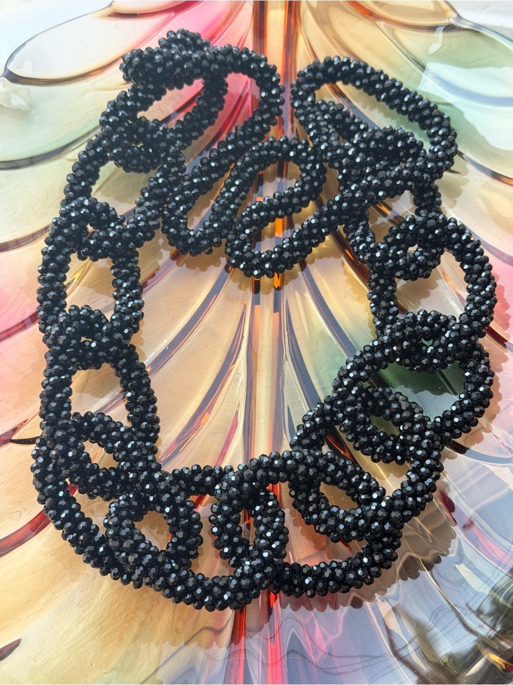 Black Beaded Loop Statement Necklace - Elegant Women's Jewelry